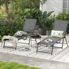 Set of 2 Folding Chaise Lounge Recliners with Rustproof Frames, Gray