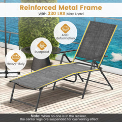 Set of 2 Folding Chaise Lounge Recliners with Rustproof Frames, Gray