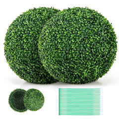 2 Pieces 16 inches/20 inches Artificial Plant Boxwood Topiary Ball for Patio Garden Front Door Balcony Backyard-M