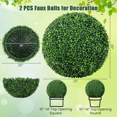 2 Pieces 16 inches/20 inches Artificial Plant Boxwood Topiary Ball for Patio Garden Front Door Balcony Backyard-M