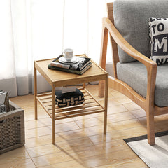 2 Piece 2 Tier Bamboo Nightstand for Living Room and Bedroom, Natural