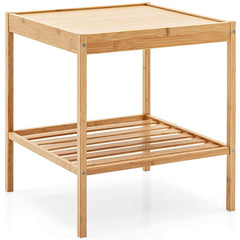 2 Piece 2 Tier Bamboo Nightstand for Living Room and Bedroom, Natural