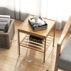 2 Piece 2 Tier Bamboo Nightstand for Living Room and Bedroom, Natural