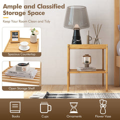 2 Piece 2 Tier Bamboo Nightstand for Living Room and Bedroom, Natural