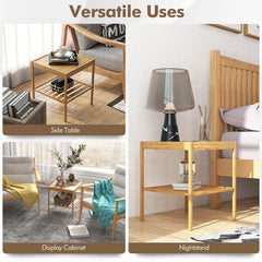 2 Piece 2 Tier Bamboo Nightstand for Living Room and Bedroom, Natural