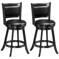 Set of 2 Black Swivel Counter Stools with Padded Panel Back, 24 Inch Seat Height, Rubber Wood