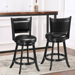 Set of 2 Black Swivel Counter Stools with Padded Panel Back, 24 Inch Seat Height, Rubber Wood
