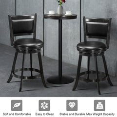 Set of 2 Black Swivel Counter Stools with Padded Panel Back, 24 Inch Seat Height, Rubber Wood