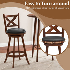 Set of 2 Classic Swivel Bar Stools with X Shaped Open Back, Espresso Wood, 30 Inch Seat Height