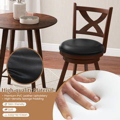 Set of 2 Classic Swivel Counter Stools with X Shaped Open Back, Espresso Wood, 24 Inch Seat