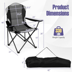 2 Pieces Folding Camping Chairs for Adults with Cup Holders-Black