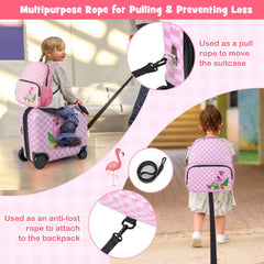 2 Pieces Kid Luggage Set with Spinner Wheels and Aluminum Handle-White & Pink