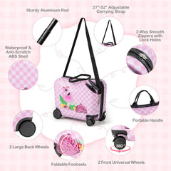 2 Pieces Kid Luggage Set with Spinner Wheels and Aluminum Handle-White & Pink