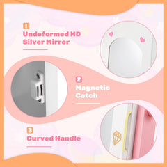 2 Pieces Kids Vanity Set and Jewelry Armoire Cabinet with Full-length Mirror-White