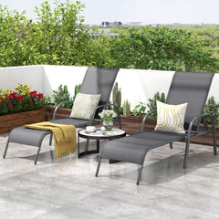 Set of 2 Stackable Patio Chaise Lounge Chairs with Curved Armrests, Dark Gray