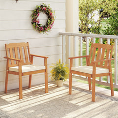 2 Pieces Patio Dining Chairs Outdoor Acacia Wood Chairs-White