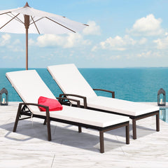 Set of 2 Rattan Reclining Chaise Lounges with Turquoise and White Cushions