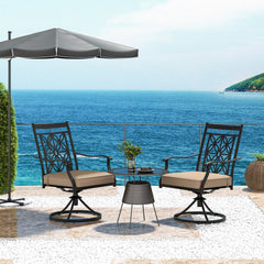 2 Pieces Patio Swivel Dining Chairs with Blossom Pattern Backrest and Cushions-Black