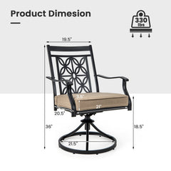 2 Pieces Patio Swivel Dining Chairs with Blossom Pattern Backrest and Cushions-Black
