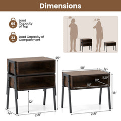 2 Piece Stackable Night Stand and Bedside End Table Set