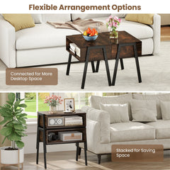2 Piece Stackable Night Stand and Bedside End Table Set