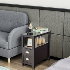 2 Piece Bedside Nightstand Set with 2 Drawers and Shelf, Dark Brown