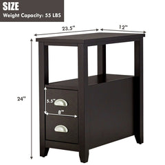 2 Piece Bedside Nightstand Set with 2 Drawers and Shelf, Dark Brown