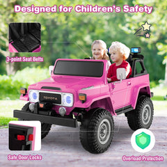 12V 2 Seat Licensed Toyota FJ40 Kids Ride On Car with Parental Remote, Slow Start and Carry Handle, 130 lb Capacity, Pink