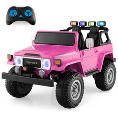12V 2 Seat Licensed Toyota FJ40 Kids Ride On Car with Parental Remote, Slow Start and Carry Handle, 130 lb Capacity, Pink