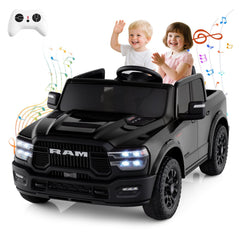24V Licensed Ram 2500 REBEL 2 Seater Kids Ride On Truck with 2 x 100W Motors, 3 Speed Remote and 4 Springs, 110 lb, Black