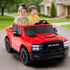 24V Licensed Ram 2500 REBEL 2 Seater Kids Ride On Truck with Emergency Brake, 3 Speed Remote and LED Lights, 110 lb, Red
