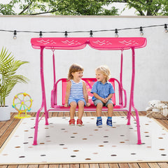 2-Seater Kids Patio Swing with Metal Stand and Adjustable Canopy-Pink