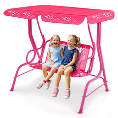 2-Seater Kids Patio Swing with Metal Stand and Adjustable Canopy-Pink