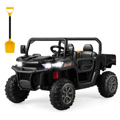2 Seater Kids Ride On Dump Truck with Tilting Dump Bed, Tailgate, Shovel and Parent Remote, 110 lb, Black