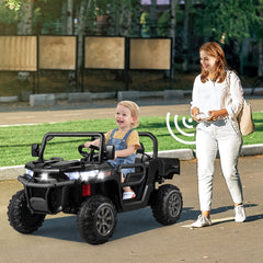 2 Seater Kids Ride On Dump Truck with Tilting Dump Bed, Tailgate, Shovel and Parent Remote, 110 lb, Black