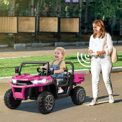 2 Seater Kids Ride On Dump Truck with Rocking Mode, Media Centre, USB, AUX and Tilting Bed, 110 lb, Pink