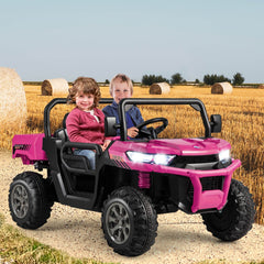 2 Seater Kids Ride On Dump Truck with Rocking Mode, Media Centre, USB, AUX and Tilting Bed, 110 lb, Pink