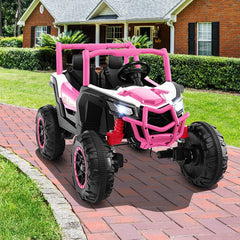 24V 2 Seater Kids Ride On UTV with 3 Point Belts, Lockable Doors, Spring Suspension and 2.4G Remote, 110 lb, Pink
