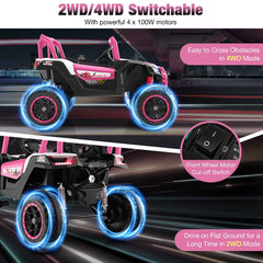 24V 2 Seater Kids Ride On UTV with 3 Point Belts, Lockable Doors, Spring Suspension and 2.4G Remote, 110 lb, Pink