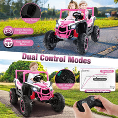 24V 2 Seater Kids Ride On UTV with 3 Point Belts, Lockable Doors, Spring Suspension and 2.4G Remote, 110 lb, Pink