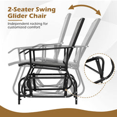 2 Seater Outdoor Glider Bench with 2 Tier Centre Table, Independent Rocking Chairs Rated 330 lb Each, Grey Mesh