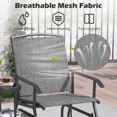 2 Seater Outdoor Glider Bench with 2 Tier Centre Table, Independent Rocking Chairs Rated 330 lb Each, Grey Mesh