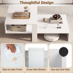 2-Tier Coffee Table Modern Irregular Center Table with Open Storage Shelf-White