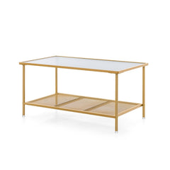 2-Tier Coffee Table with Tempered Glass Top and Golden Metal Frame