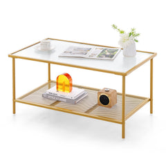 2-Tier Coffee Table with Tempered Glass Top and Golden Metal Frame