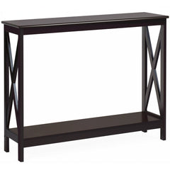 2-Tier Console X-Design Sofa Side Accent Table-Dark Brown
