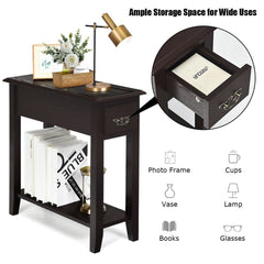 2 Tier End Bedside Sofa Side Table Narrow Nightstand-Espresso