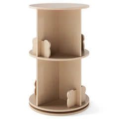 2 Tier Freestanding Kids Rotating Bookshelf Storage Rack with Bear Baffles-Natural