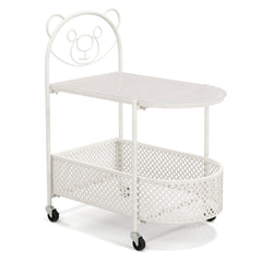 2-Tier Mobile Glass Coffee Table with Bear Pattern, White
