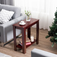 Compact 2 Tier End Table with Storage Shelf, Espresso Finish